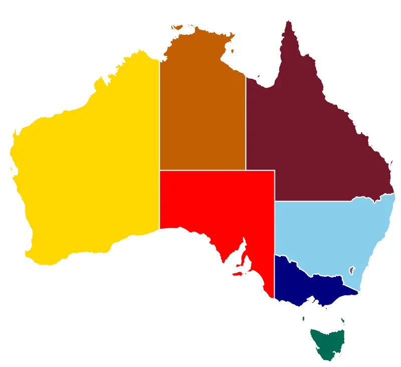 Map: Australia States Map Colours with White Borders