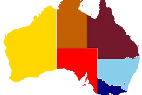 Map: Australia States Map Colours with White Borders