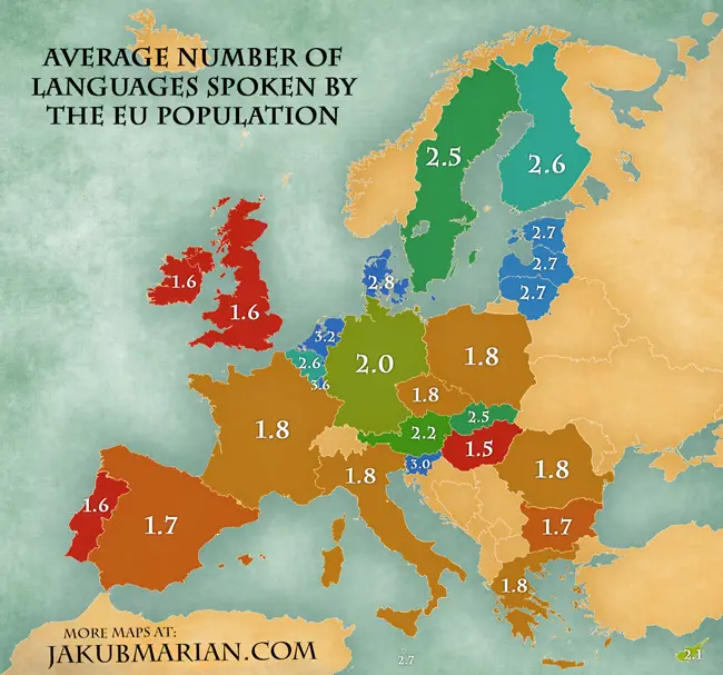 Map: Average Number of Languages Spoken by the EU Population