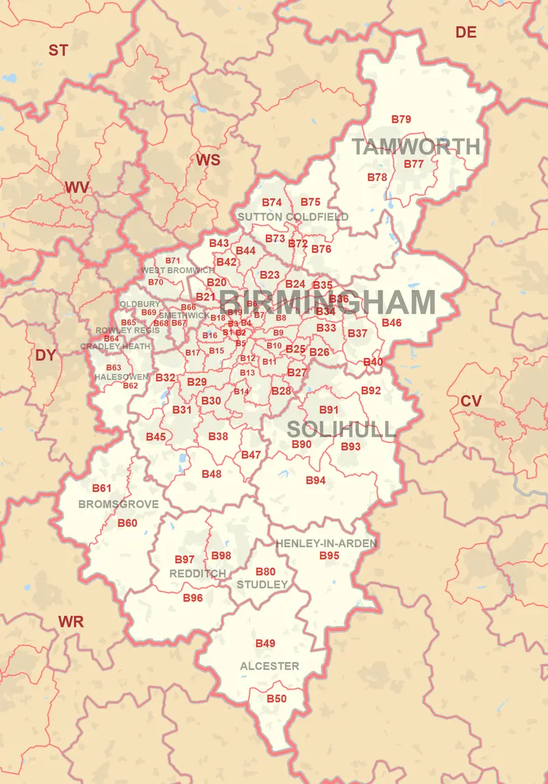 Map: B Postcode Area Map