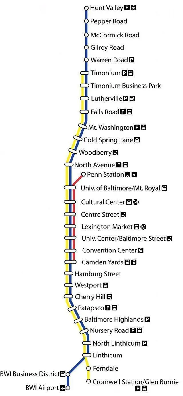 Map: Baltimore Light Rail Simple Map