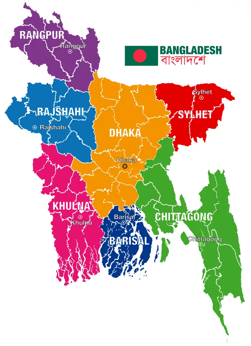 Map: Bangladesh Political Map Administrative Divisions