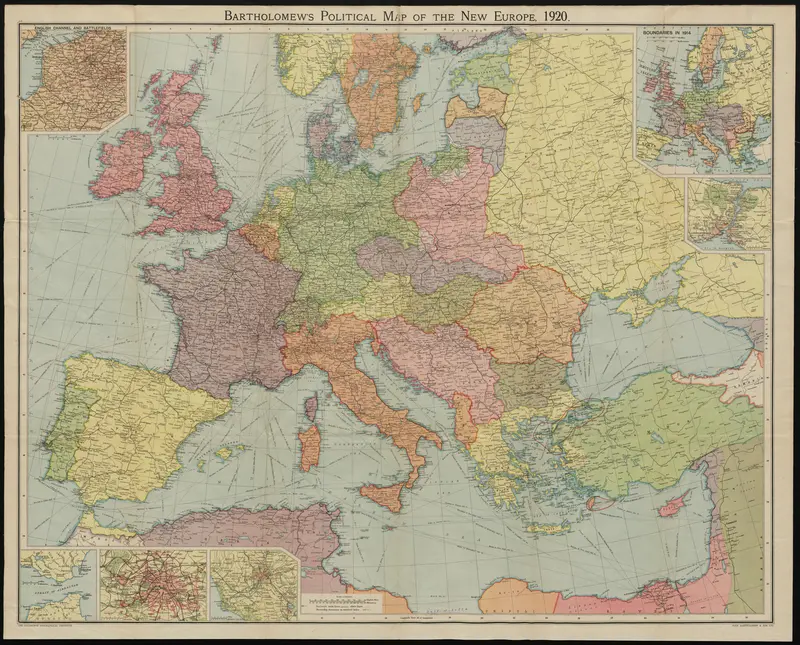 Map: Bartholomews Political Map of the New Europe 1920 According to Treaties of Paris 5007973