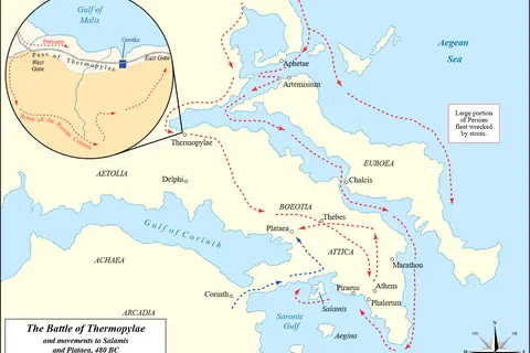 Map: Battle of Thermopylae and Movements to Salamis and Plataea Mapen