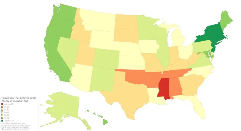 Map: Belief in Evolution by State