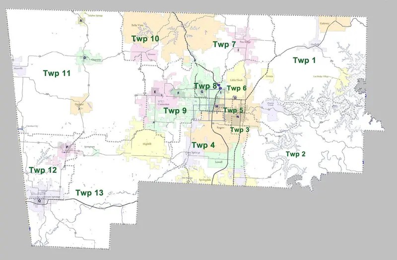 Map: Benton County Arkansas 2010 Township Map Large