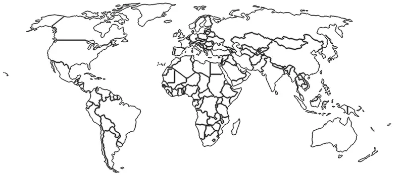 Map: Black and White Political Map of the World