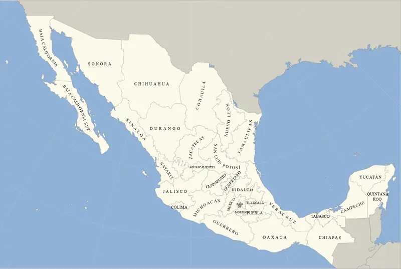 Map: Blank Map of Mexico with States Names