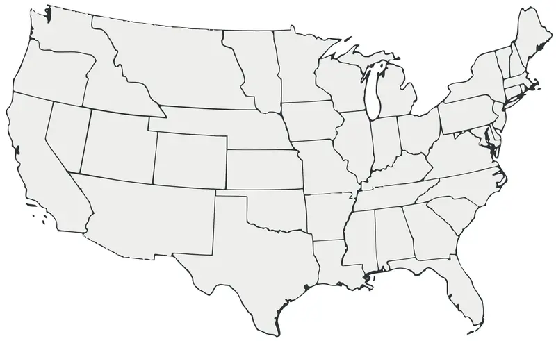 Map: Blank Map of the United States 1860 All White
