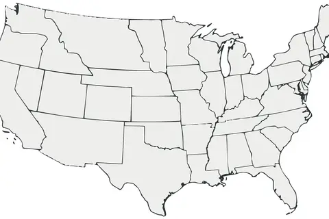 Map: Blank Map of the United States 1860 All White