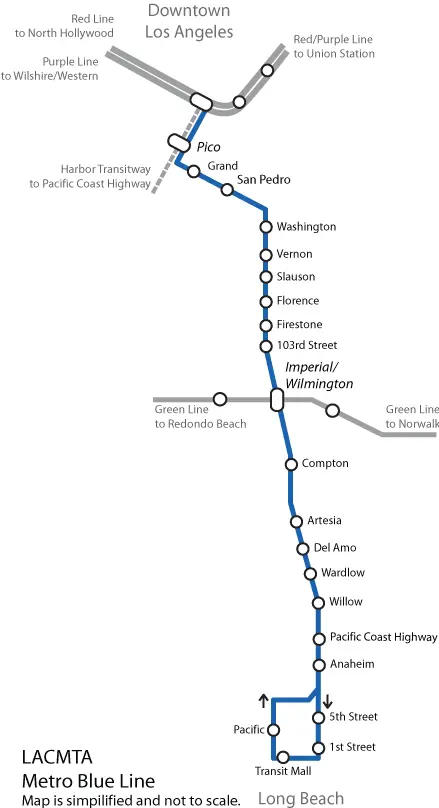 Map: Blue Line Map of the Los Angeles County Metro System