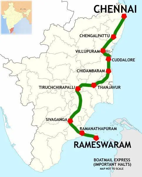 Map: Boatmail Express Chennai Rameswaram Route Map