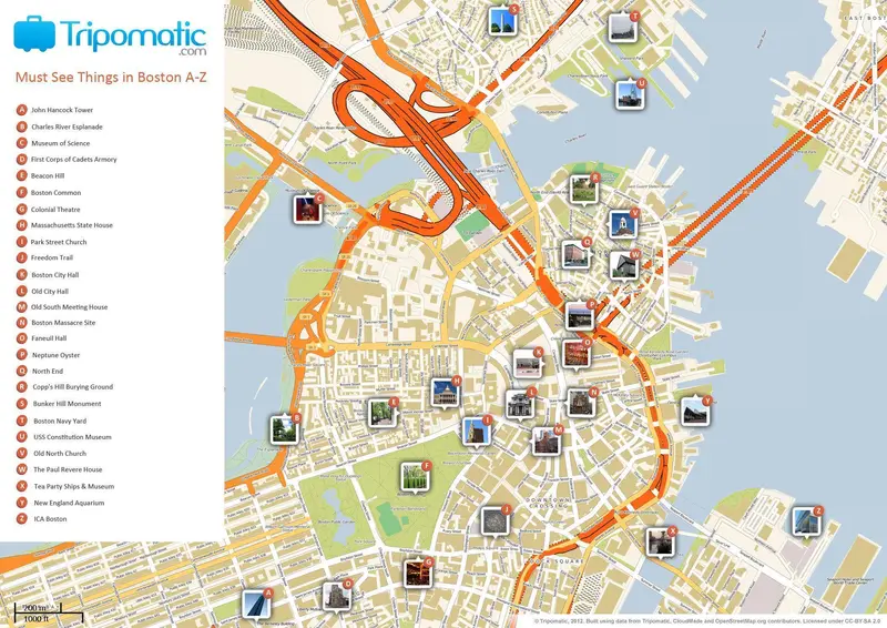 Map: Boston Printable Tourist Attractions Map