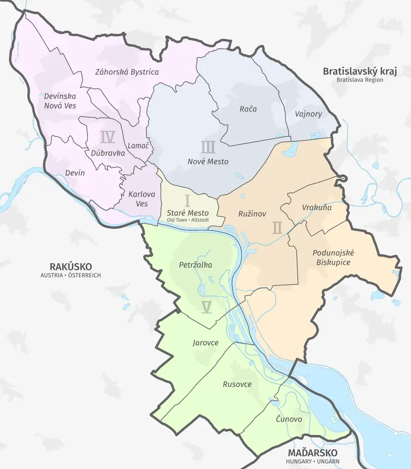 Map: Bratislava Boroughs Color Map
