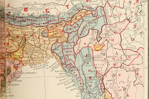 Map: British India Map of Northeast India and Myanmar Bengal Assam Meghalaya Arunachal Pradesh Nagaland Manipur Mizoram Tripura Regions 1891