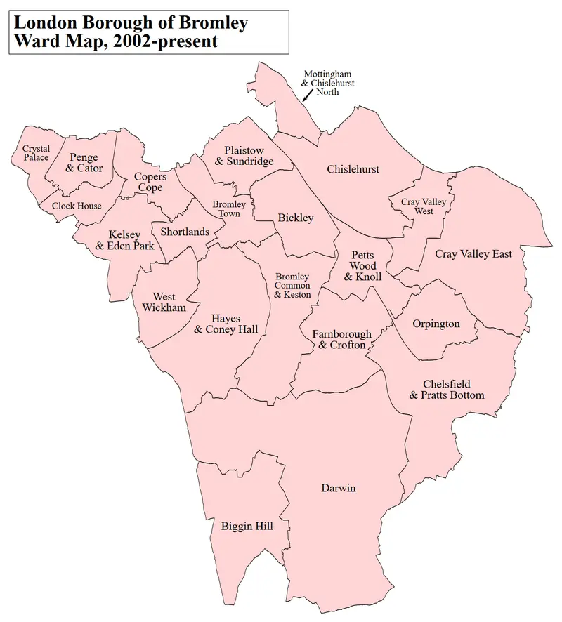 Map: Bromley London Uk Labelled Ward Map 2002