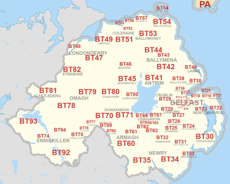 Map: Bt Postcode Area Map