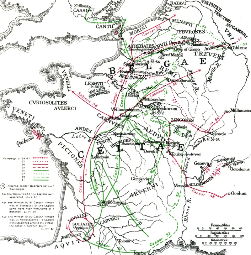Map: Caesar’s campaign in Gaul 58-51 BC