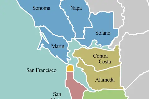 Map: California Bay Area County Map Zoomcolor