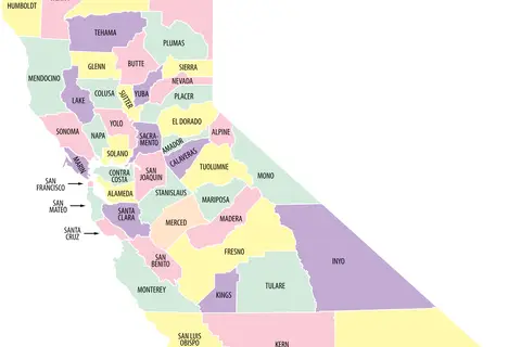 Map: California County Map Labeled and Colored