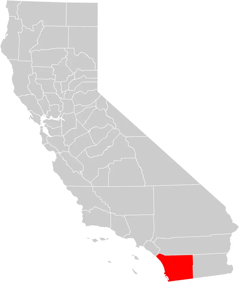 Map: California County Map San Diego County Highlighted