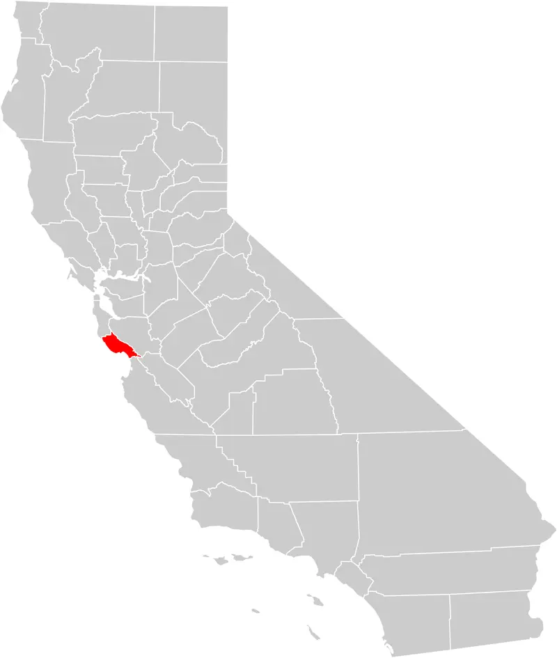 Map: California County Map Santa Cruz County Highlighted