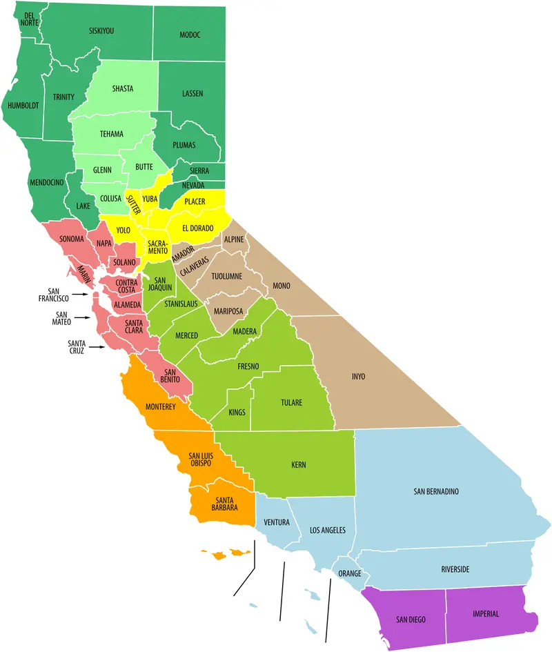 Map: California Economic Regions Map Labeled and Colored