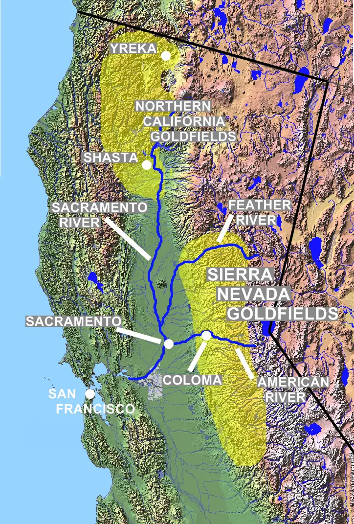 Map: California Gold Rush Relief Map