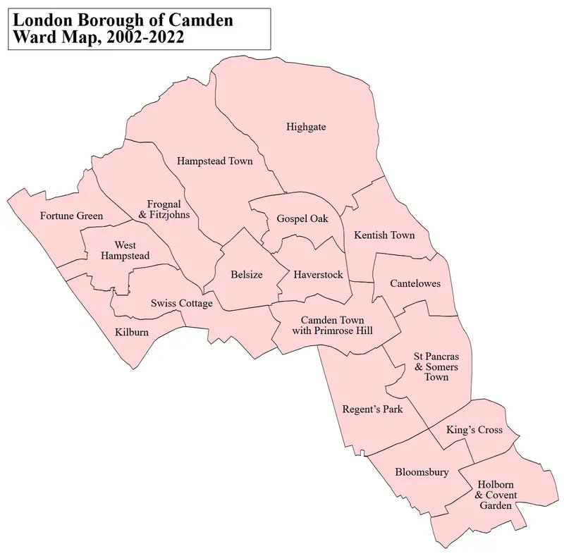 Map: Camden London Uk Labelled Ward Map 2002