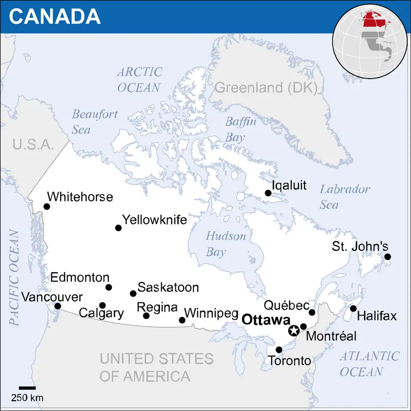 Map: Canada Location Map 2017 with Yellowknife and Saskatoon