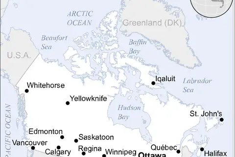Map: Canada Location Map 2017 with Yellowknife and Saskatoon
