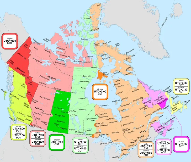 Map: Canada Time Zone Map En