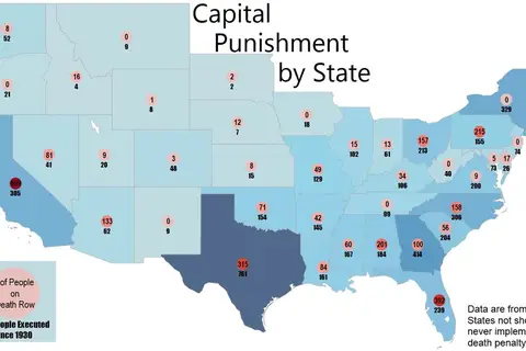Map: Capital Punishment – a map of the number of executions and death row inmates by state
