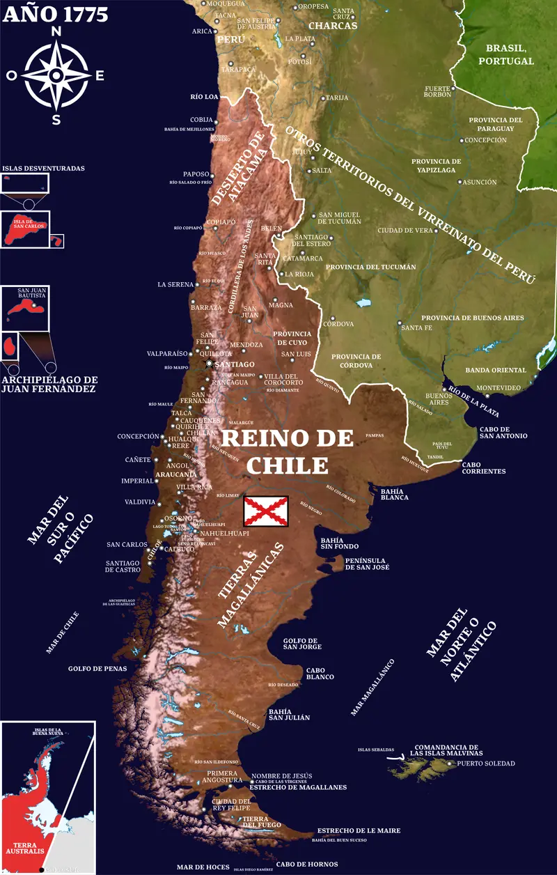 Map: Capitana General de Chile 1775 Mapa Satelital