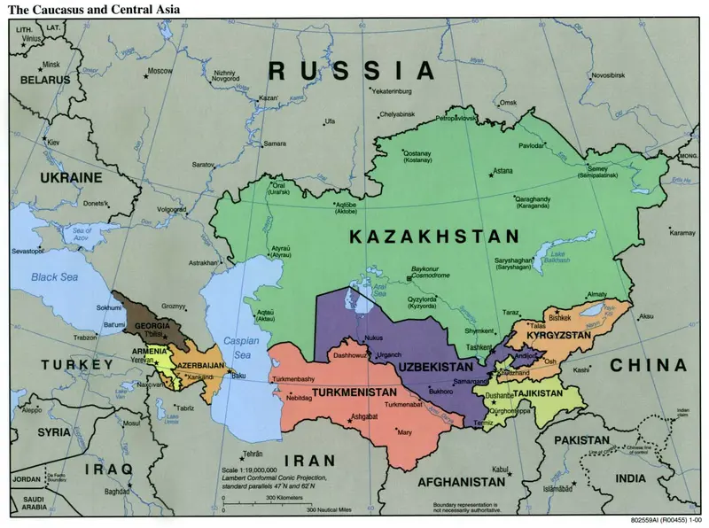 Map: Caucasus Central Asia Political Map 2000