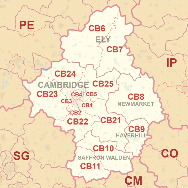 Map: Cb Postcode Area Map
