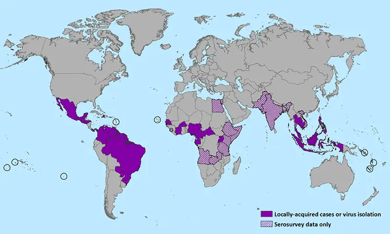 Map: Cdc Map of Zika Virus Distribution as of 15 January 2016