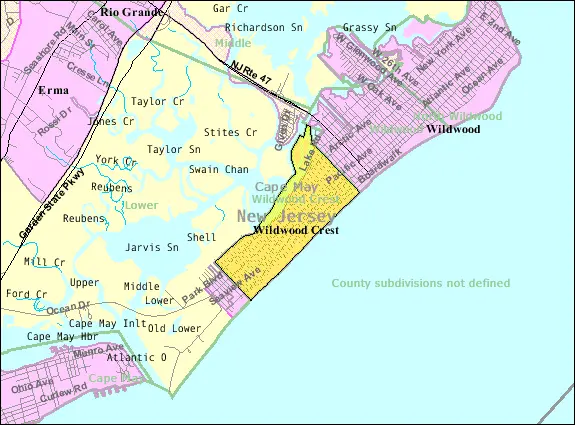 Map: Census Bureau Map of Wildwood Crest New Jersey