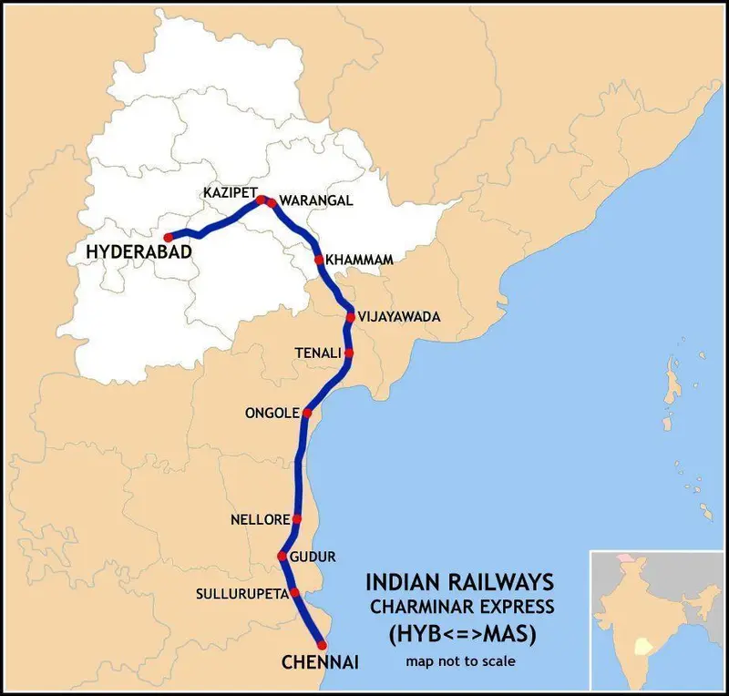 Map: Charminar Express Hybmas Route Map
