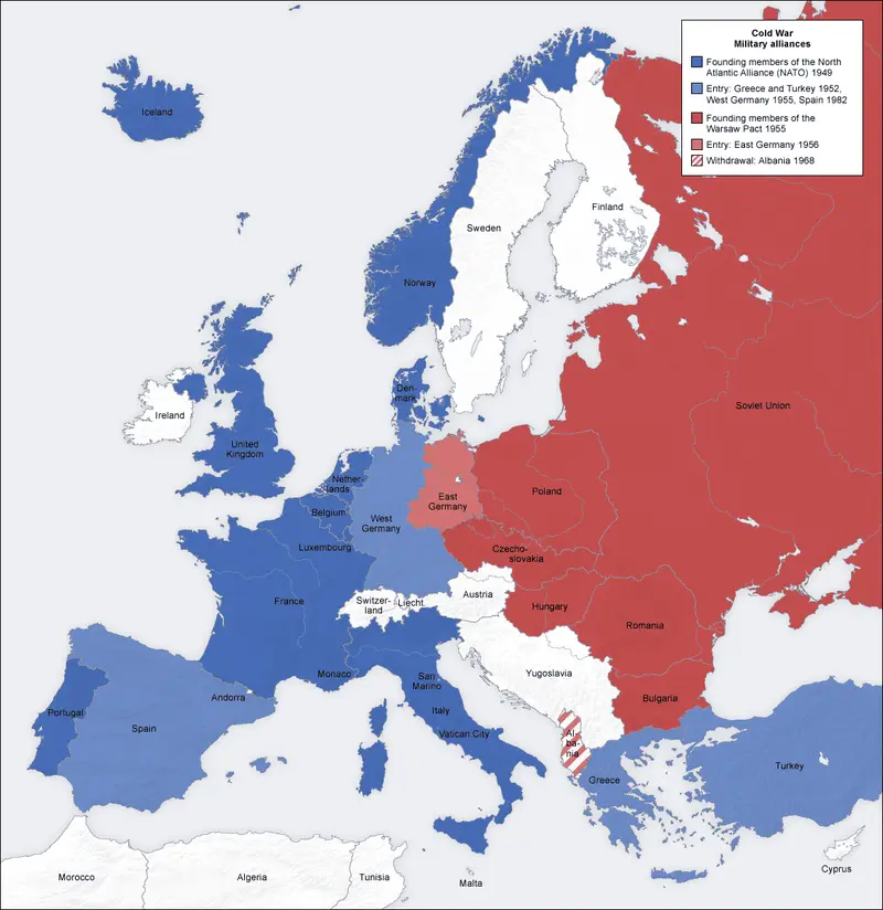Map: Cold War Europe Military Alliances Map En