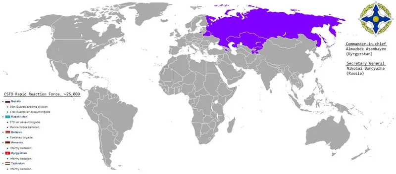 Map: Collective Security Treaty Organisation; CSTO Military Alliance