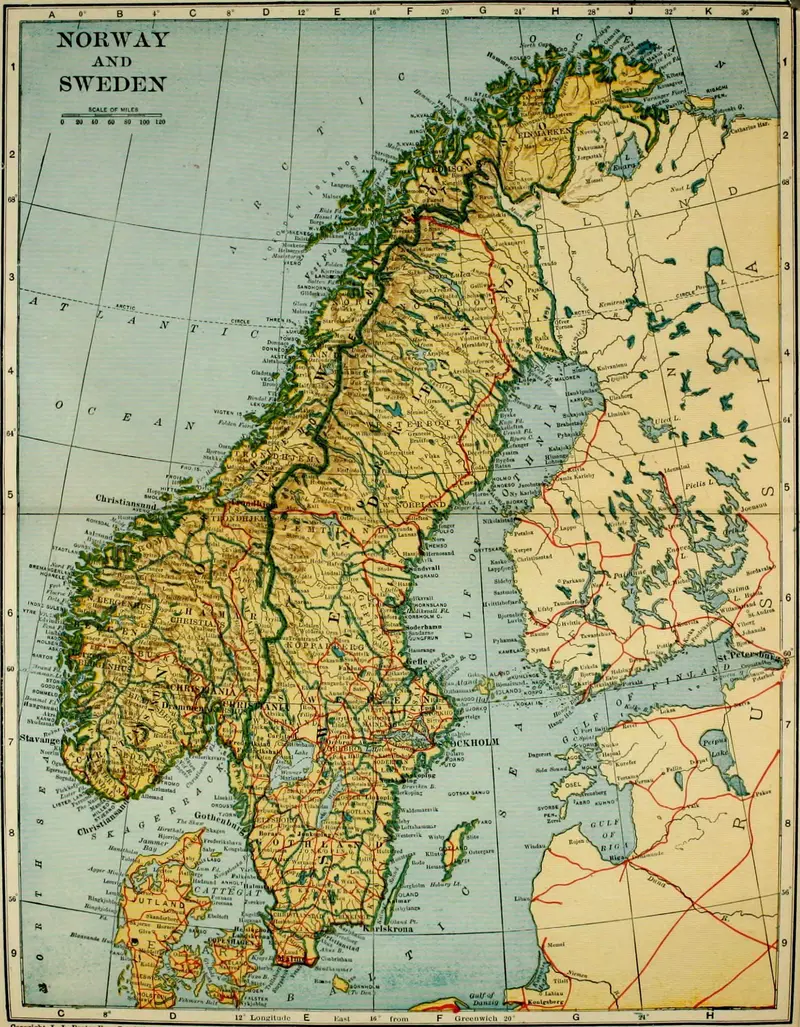 Map: Colliers 1921 Norway Map of Norway and Sweden