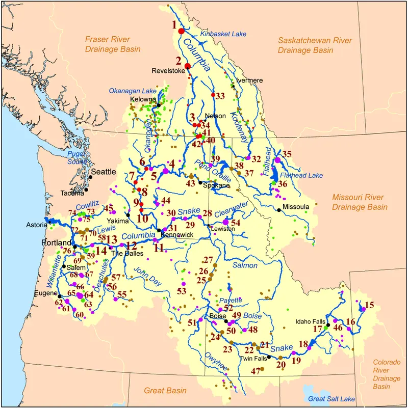 Map: Columbia Dams Map