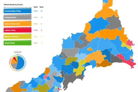 Map: Cornwall Council Political Divisions May 2021 Gradient Map