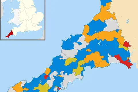 Map: Cornwall Council Political Divisions May 2021 Map