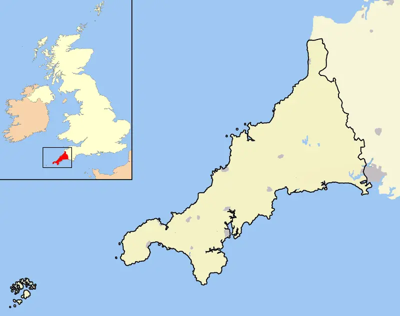 Map: Cornwall Outline Map with Uk 2009
