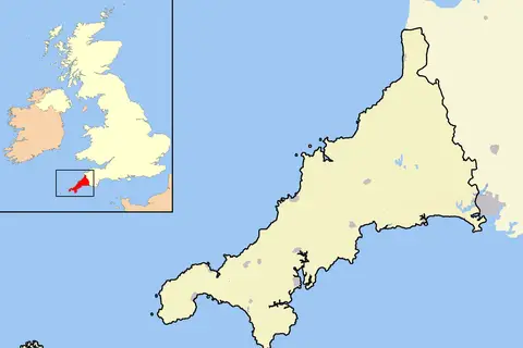 Map: Cornwall Outline Map with Uk