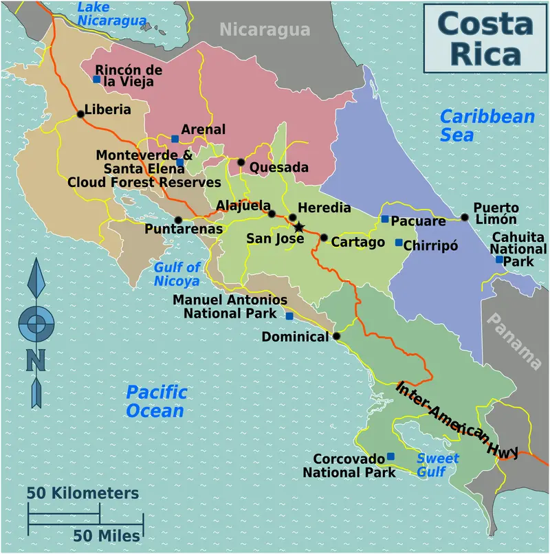 Map: Costa Rica Regions Map