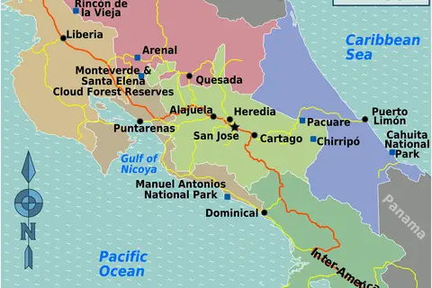 Map: Costa Rica Regions Map