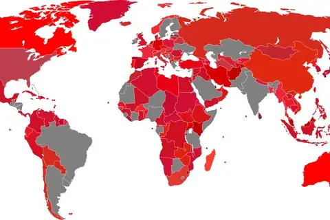 Map: Countries that have red on their flags